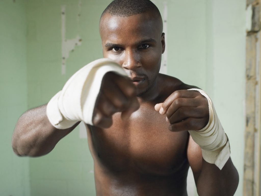Muscular African American Boxer